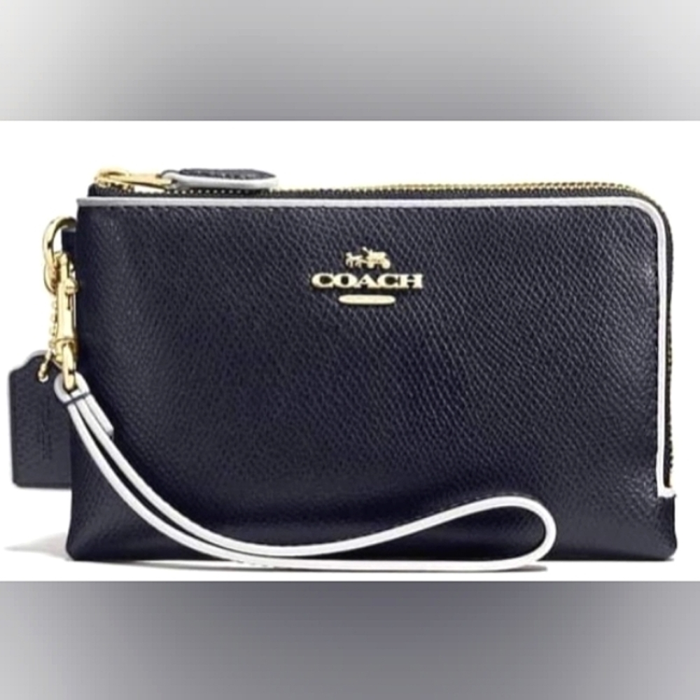 EUC Rare COACH Double Corner Zip Edgepaint Crossgrain Leather Wallet Wristlet